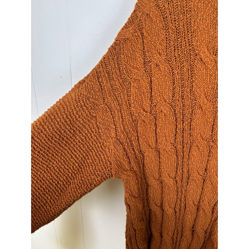 J Jill Women Rust Brown Cable Knit Sweater Size Large Cotton Blend - Picture 4 of 7